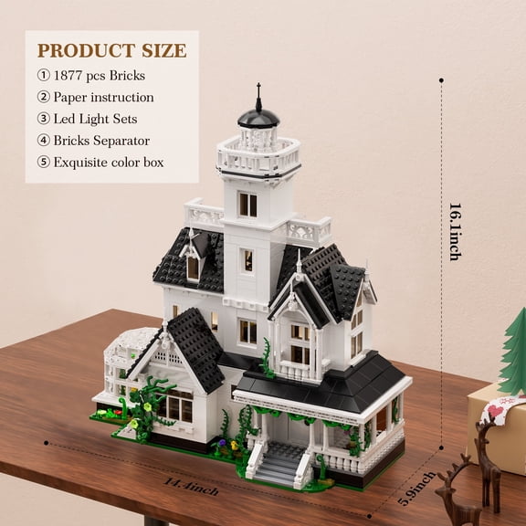 Magic Witch Sisters Enchanted Manor Building Set Light Up - Owens House Blocks Toy, 1877 PCS Creative Architecture Brick Kit, Home Office Decor Gift for Kids Adults