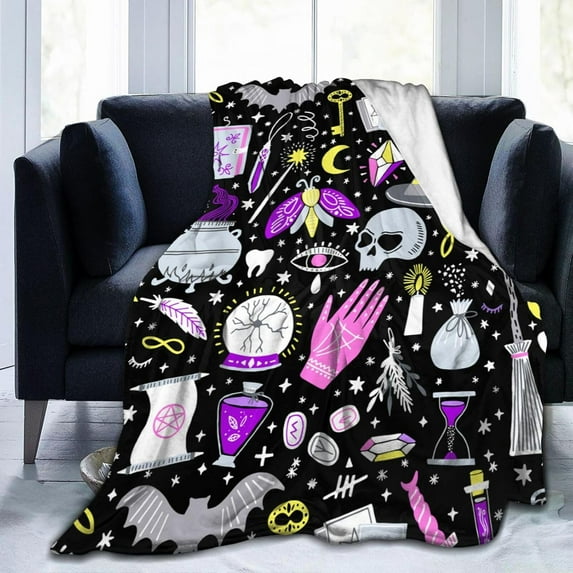 Magic Witch Witchcraft Star Skull Blanket, Soft Blankets Flannel Bed Throw Cozy Lightweight Plush Gifts for Women Men Boys Girls Sofa Couch Bedroom Warm All Season, Home Decor, Small 50"x40"