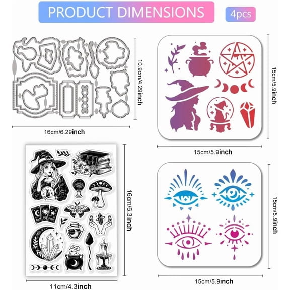 Magic Witchcraft Clear Silicone Stamp Metal Divination Tool Cutting Die Cuts Layering Magic Eye Circle Paint Craft Stencils for Card Making Scrapbooking Craft DIY Embossing