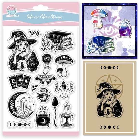 Magic Witchcraft Clear Stamps for Scrapbooking Divination Book Silicone Moon Crystal Transparent Stamp