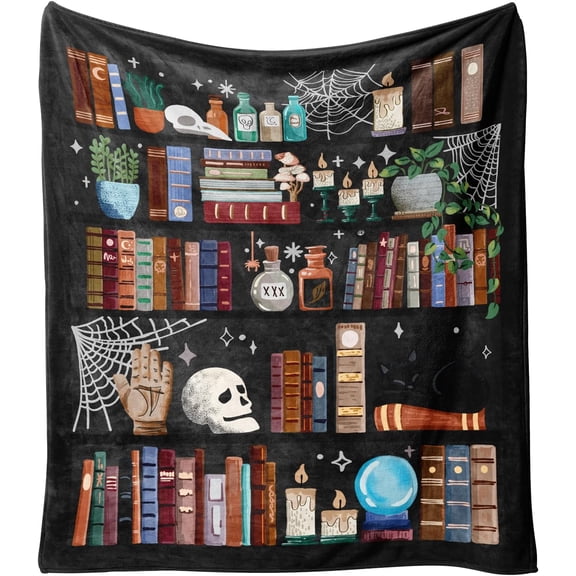 Magic & Witches Themed Fleece Throw Blanket, Halloween Gift with Skulls, Black Cat & Potions Design for Women, Men, Goth Home Decor, Cozy Flannel for Couch, Bed, Dorm, 60"x50"