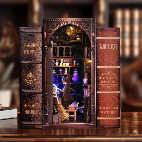 Magic Wizard Cat 3D Book Nook Kit,  Miniature House Booknook Dollhouse Kit for Adults and Teens, 3D Wooden Puzzle Bookend Bookshelf Insert Decor, Mini Magic House Model Build Gift