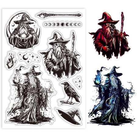 Magic Wizard Clear Stamps for Cards Making Witchcraft Clear Stamp Seals Transparent Stamps for DIY Scrapbooking Photo Album Journal Home Decoration DIY