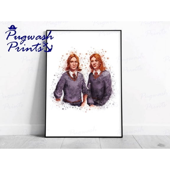 Magic Wizard Fred And George Watercolour Splash Art, Wizarding World Character Poster