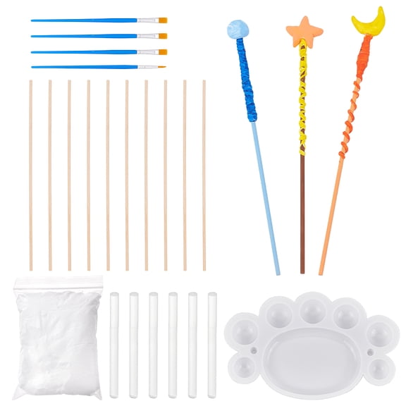 Magic Wizard's Wand Kit DIY Craft Theme Party Supplies Including 2Pcs Plastic Palette 4Pcs Painting Brushes 6Pcs Hot Melt Resin Glue Sticks Wood