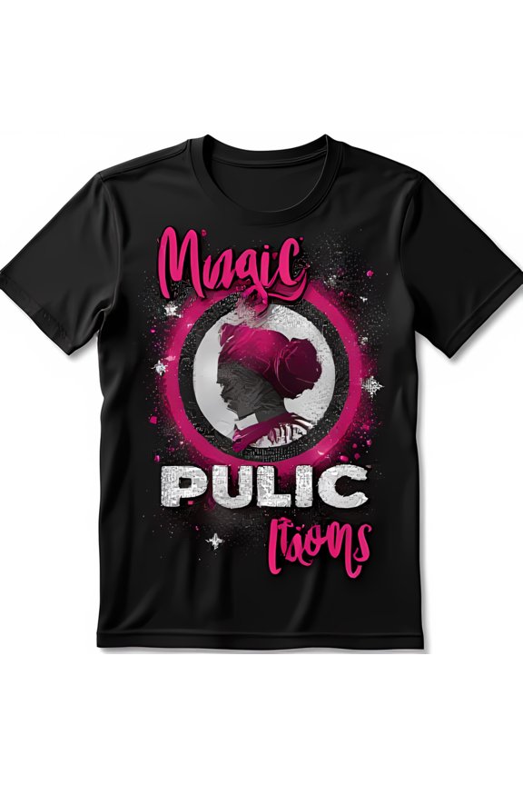 Magic Women s Black T-Shirt with Glittery Pink Design Short Sleeve Neck