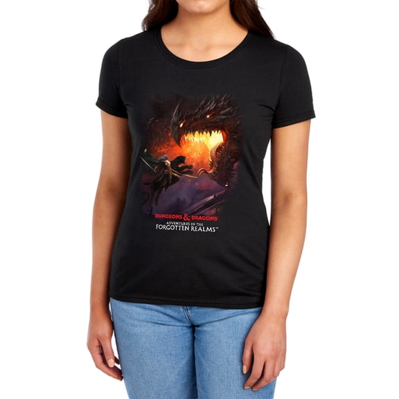 Magic X D & D  Adventures in The Forgotten Realms Drizzt and Dragon Women's T Shirt, Drizzt and Dragon, Small