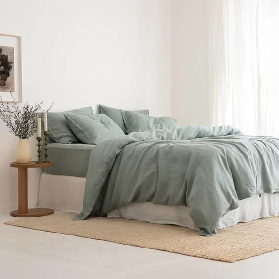 Magic bedding Sage Green Linen Duvet Cover Softened, Green Color Linen Bedding Set, Comforter Cover Soft Linen 2 Pillowcases Duvet Cover/Linen Bedding (Over Size 120X120)