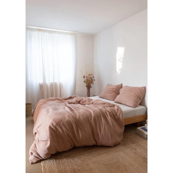Magic bedding Sunset Rose Linen Bedding Set, Linen Duvet Cover and Two Pillowcases, Washed Linen Duvet Cover Set, Queen King Sizes Comforter Cover Set (Super King 100X112)