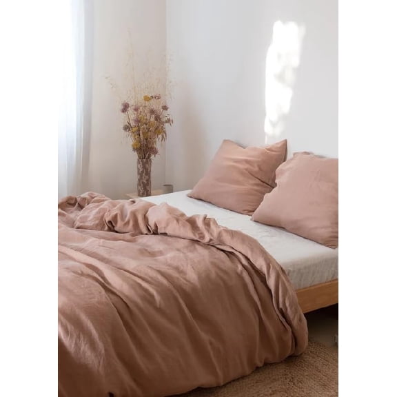 Magic bedding Sunset Rose Linen Bedding Set, Linen Duvet Cover and Two Pillowcases, Washed Linen Duvet Cover Set, Queen King Sizes Comforter Cover Set (Twin XL 59X102)