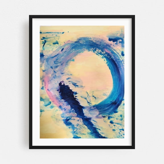 Magic circle of life - Painting Abstract Modern Art Pastel Surrealism Minimalist Watercolor Calm Black Framed Wall Art Print 5 x 7 inches