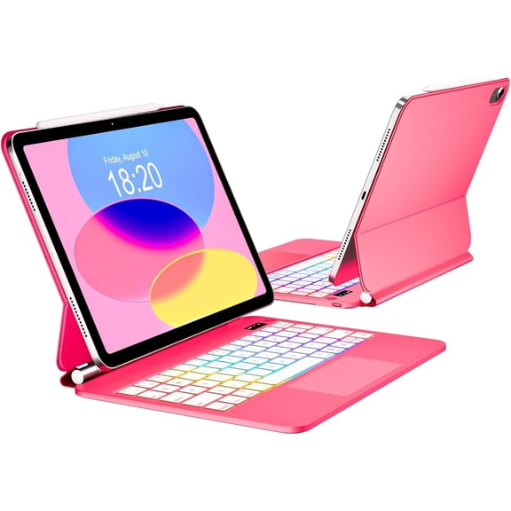 Magic for iPad A16 11-inch 11th Generation(2025)/10th Gen 10.9-inch(2022) Case with Keyboard,Wireless Keypad Floating Magnetic Folio Cover,Rainbow Backlit & Multi-Touch Trackpad Pink