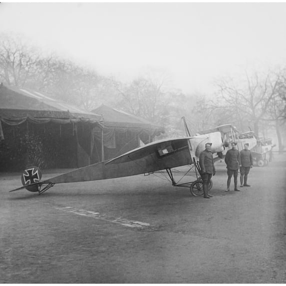 Magic lantern slide WW1 1914-1918 World war one images. Captured German Fokker aircraft with British troops.Display of captured German