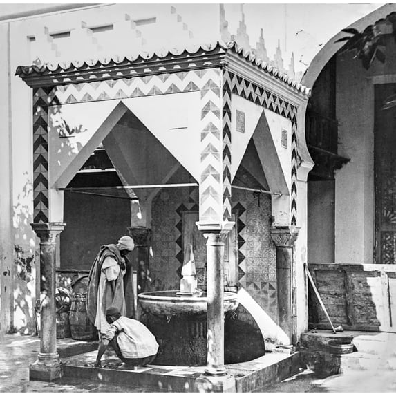 Magic lantern slide circa 1900Victorian/EdwardianSocial HistoryNo 5Fountain inside Mosque Djamaa Fl