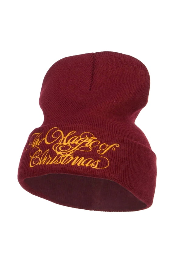 Magic of Christmas Embroidered Long Beanie - Maroon OSFM