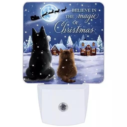 Magic of Christmas Santa Reindeer Sleigh Dog Cat Sensor Night Light 4.5"