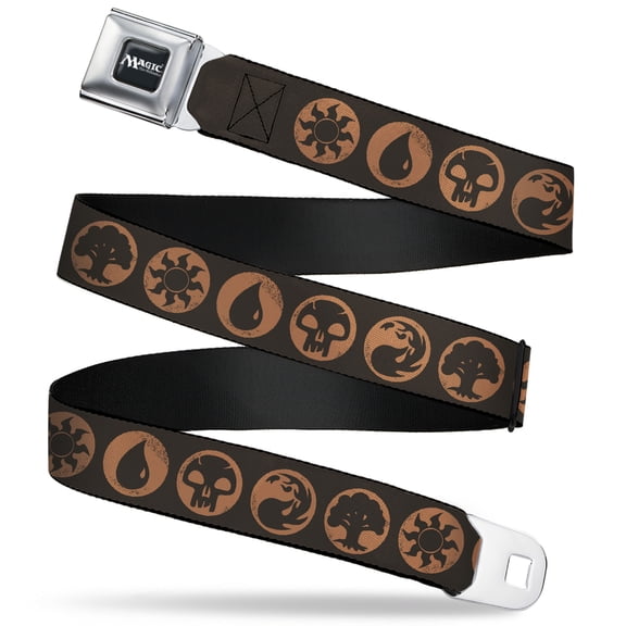 Magic the Gathering Belt, Seatbelt Buckle Belt, Magic the Gathering Five Mana Icon Symbols Brown Orange, 30 to 44 Inches