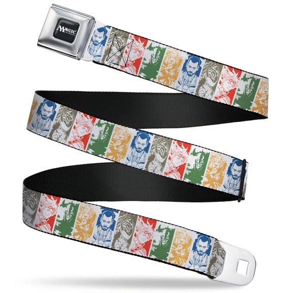 Magic the Gathering Belt, Seatbelt Buckle Belt, Magic the Gathering Five Planeswalker Poses Multi Color, 30 to 44 Inches