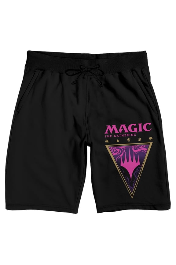Magic the Gathering Planeswalker Symbols Logo Men's Black Drawstring Sleep Pajama Shorts-Large