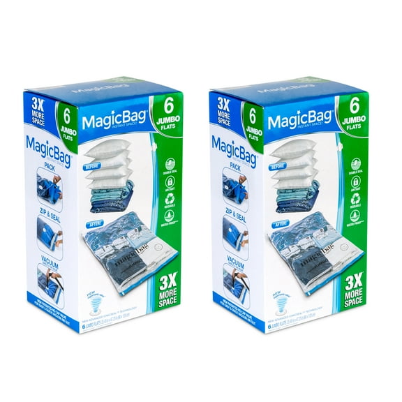 MagicBag By Smart Design Vacuum Sealed Closet Organizer, Jumbo Flat Double Zipper, 12 Pack