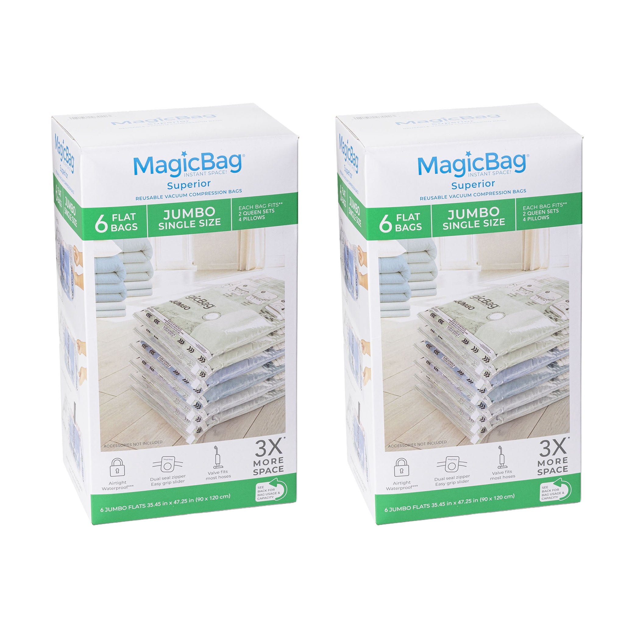 MagicBag Jumbo Vacuum Storage Bags, 12 Pack Flat Compression Bags for Bedding, Space Saving & Airtight