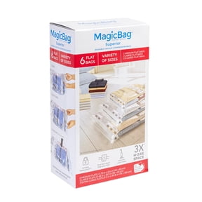 MagicBag Variety Pack Vacuum Storage Bags, 6 Pack Flat Compression Bags for Clothing & Bedding, Space Saving & Airtight