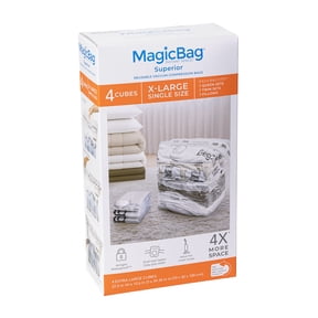 MagicBag X-Large Vacuum Storage Bags, 4 Pack Cube Compression Bags for Bedding, Space Saving & Airtight