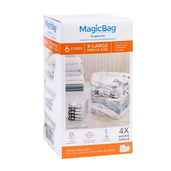 MagicBag X-Large Vacuum Storage Bags, 6 Pack Cube Compression Bags for Bedding, Space Saving & Airtight