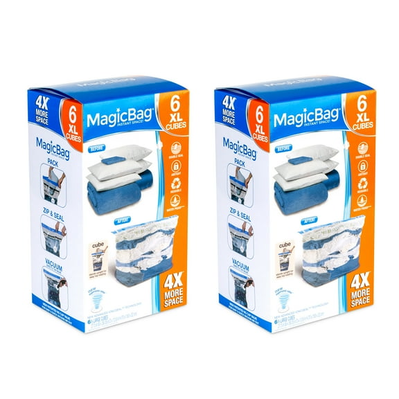 MagicBag By Smart Design Vacuum Sealed Closet Organizer, Extra-Large Cube Double Zipper, 12 Pack