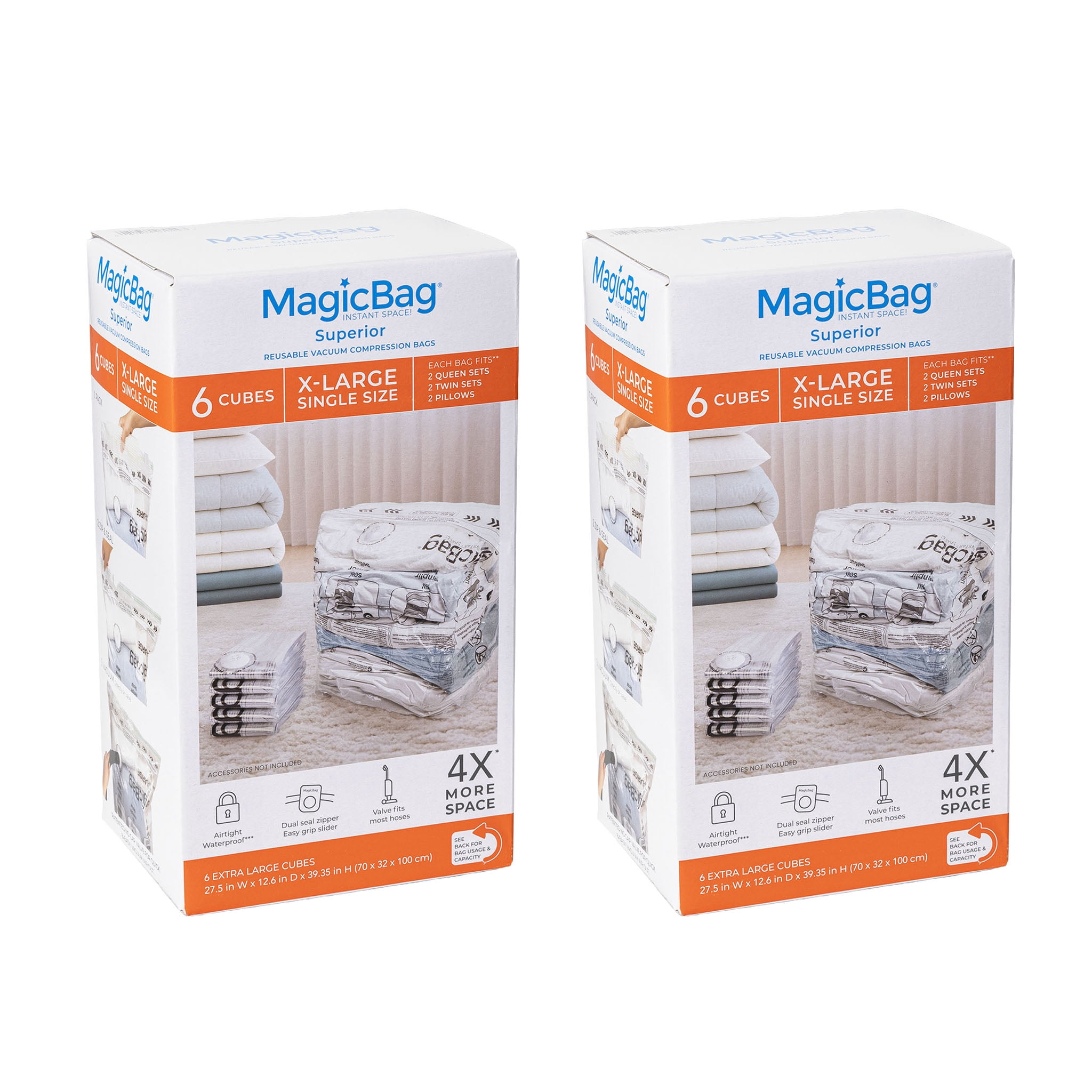 MagicBag X-Large Vacuum Storage Bags, 12 Pack Cube Compression Bags for Bedding, Space Saving & Airtight