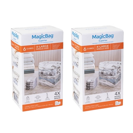 MagicBag X-Large Vacuum Storage Bags, 12 Pack Cube Compression Bags for Bedding, Space Saving & Airtight