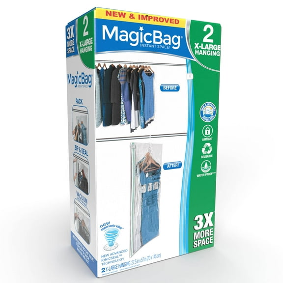 MagicBag By Smart Design Vacuum Sealed Closet Organizer, Extra-Large Hanging Double Zipper, 4 Pack
