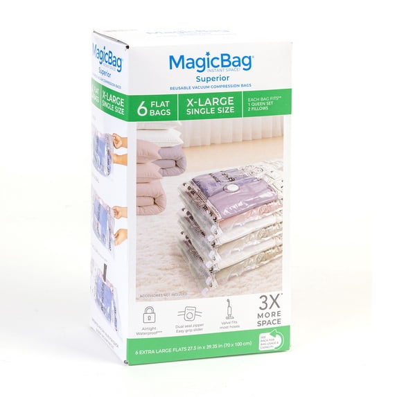 MagicBag X-Large Vacuum Storage Bags, 6 Pack Flat Compression Bags for Bedding, Space Saving & Airtight
