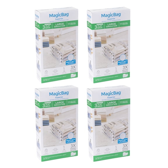 MagicBag Large Heavy Duty Vacuum Storage Bags, 12 Pack Flat Compression Bags for Clothing, Space Saving & Airtight