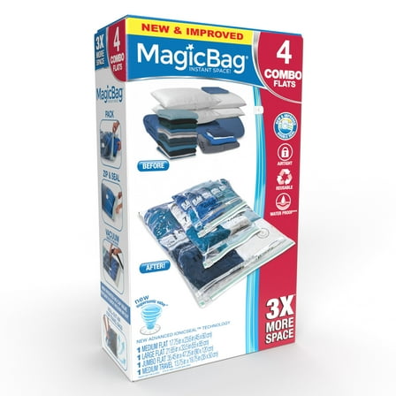 MagicBag® Original Flat Instant Space Saver Storage - Double Zipper - 4-Pack Combo