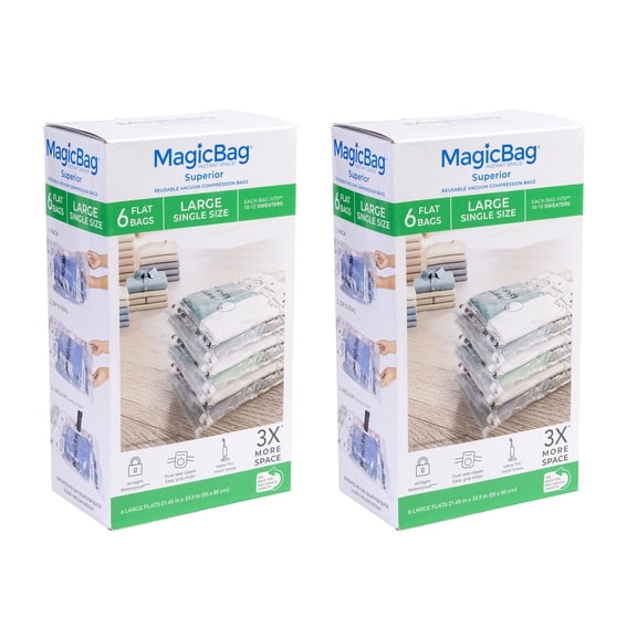 MagicBag Large Vacuum Storage Bags, 12 Pack Flat Compression Bags for Clothing, Space Saving & Airtight