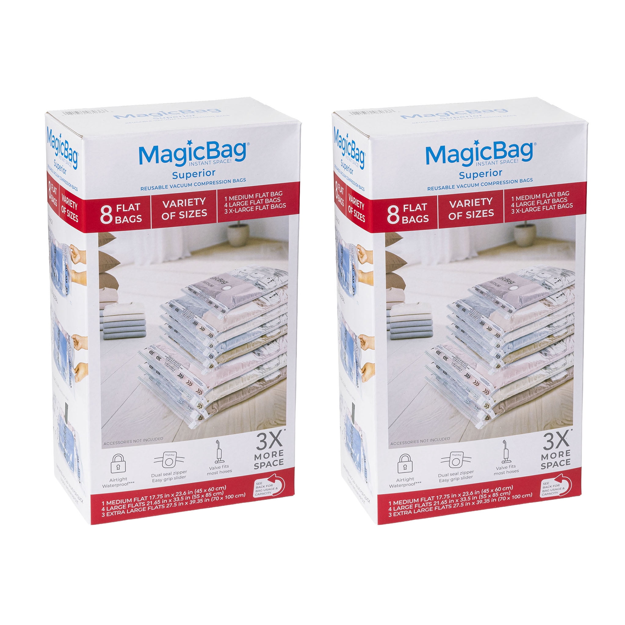 MagicBag Variety Pack Vacuum Storage Bags, 16 Pack Flat Compression Bags for Clothing & Bedding, Space Saving & Airtight