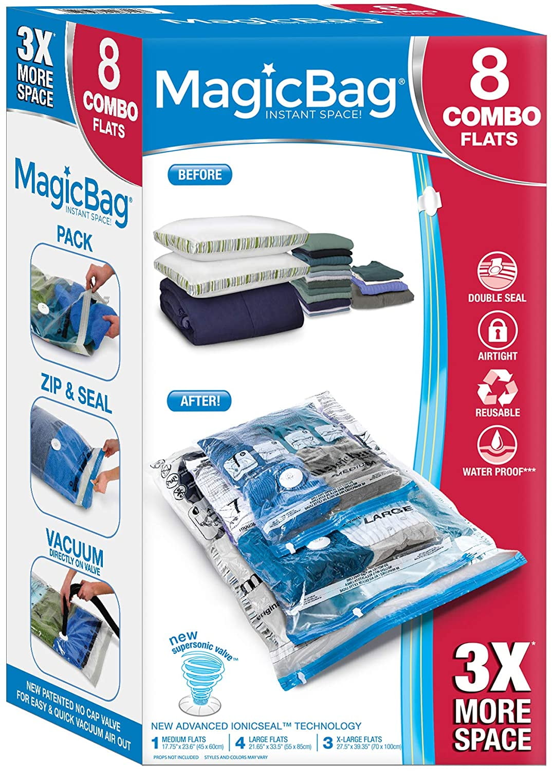 Magicbag Smart Design Instant Space Saver Storage - Combo Flat - Set of 8 Bags Total