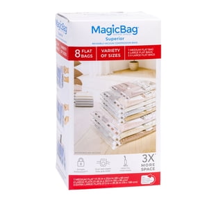 MagicBag Variety Pack Vacuum Storage Bags, 8 Pack Flat Compression Bags for Clothing & Bedding, Space Saving & Airtight