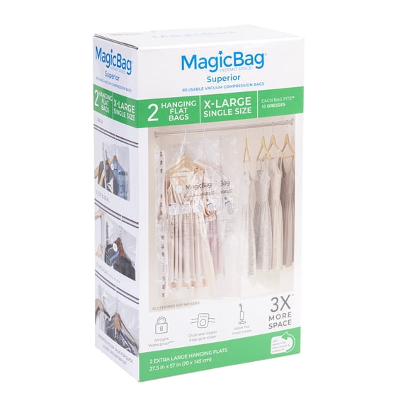 MagicBag X-Large Hanging Vacuum Storage Bags, 2 Pack Compression Bags for Clothing, Space Saving & Airtight