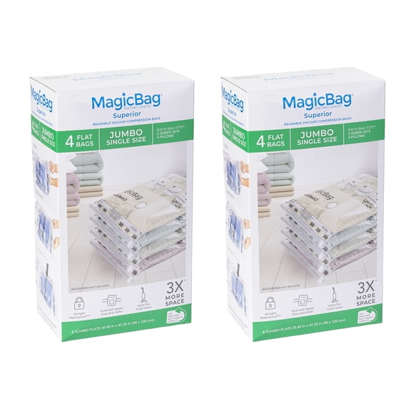 MagicBag Jumbo Vacuum Storage Bags, 8 Pack Cube Compression Bags for Bedding, Space Saving & Airtight