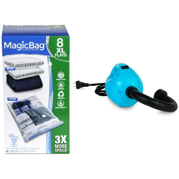 MagicBag XL Flat Space Saver Storage Bags 8 pk + Magic Bag Vacuum Pump