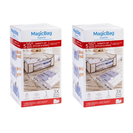 MagicBag Variety Pack Vacuum Storage Bags, 10 Pack Flat & Tote Compression Bags for Clothing & Bedding, Space Saving & Airtight
