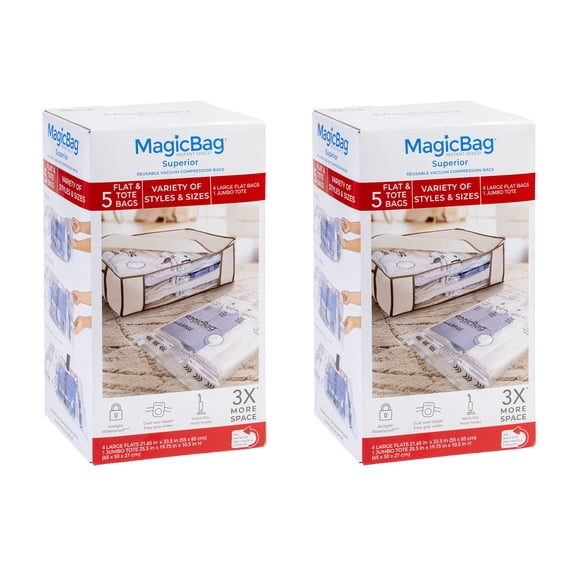 MagicBag Variety Pack Vacuum Storage Bags, 10 Pack Flat & Tote Compression Bags for Clothing & Bedding, Space Saving & Airtight