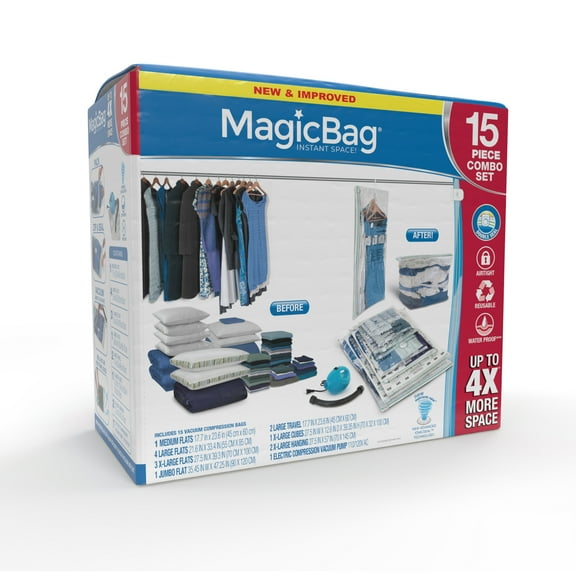 MagicBag by Smart Design Instant Space Saver Storage Bags- Combo Set of 15 Bags