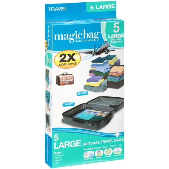 MagicBag by Smart Design Instant Space Saver Storage - Travel Large Suitcase - Set of 5 Bags Total