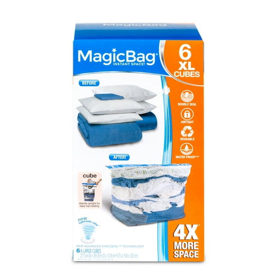 MagicBag Extra-Large Cube Vacuum Storage Bags, Space Saver Seal, 6-Pack