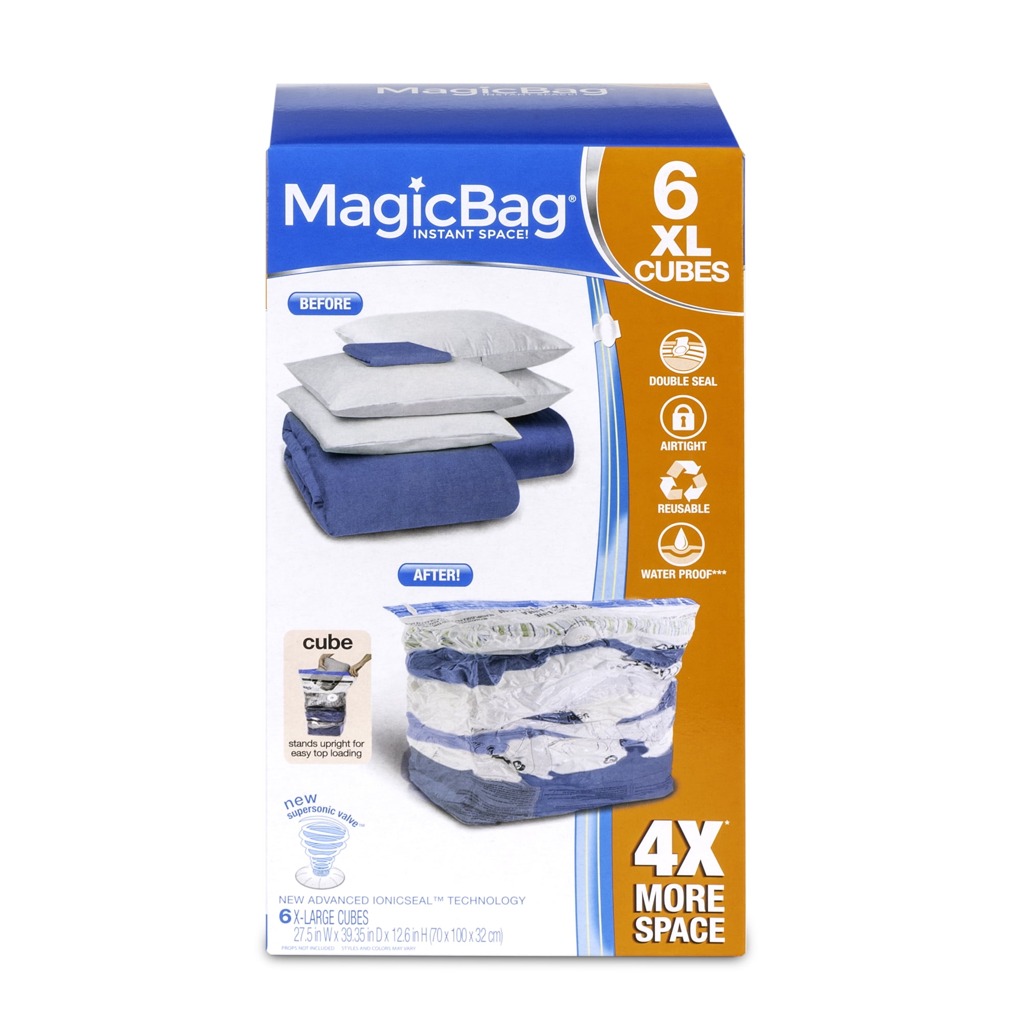 Smart Design MagicBag Cube Vacuum Storage Bags – Extra Large Size, 4 Bags –  Standing Space Saver Vacuum Storage Bags with Airtight Double Zipper for