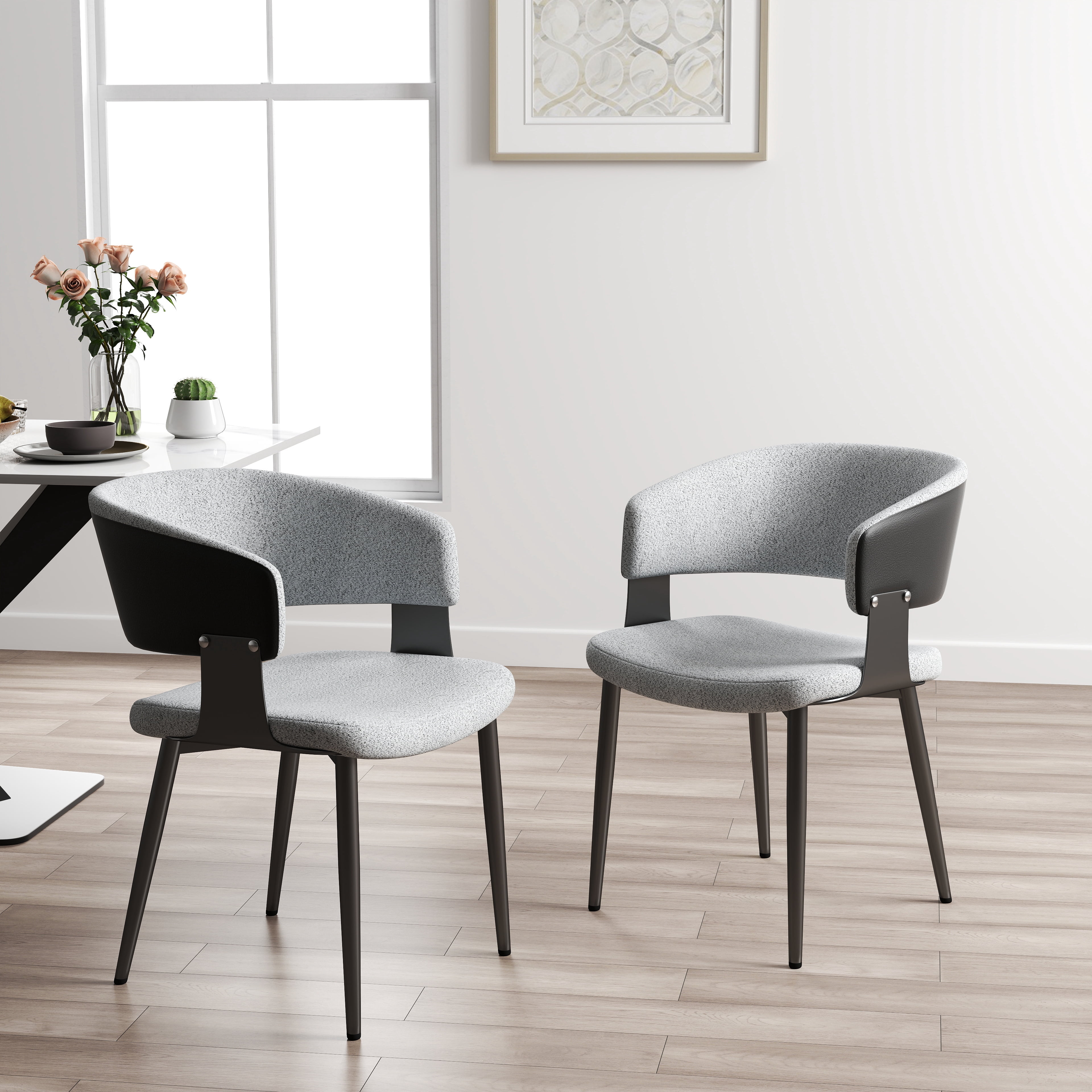 bokifol Black Leather Teddy Fleece Dining Chairs Set of 2,Kitchen Chairs for Living Room/Restaurant