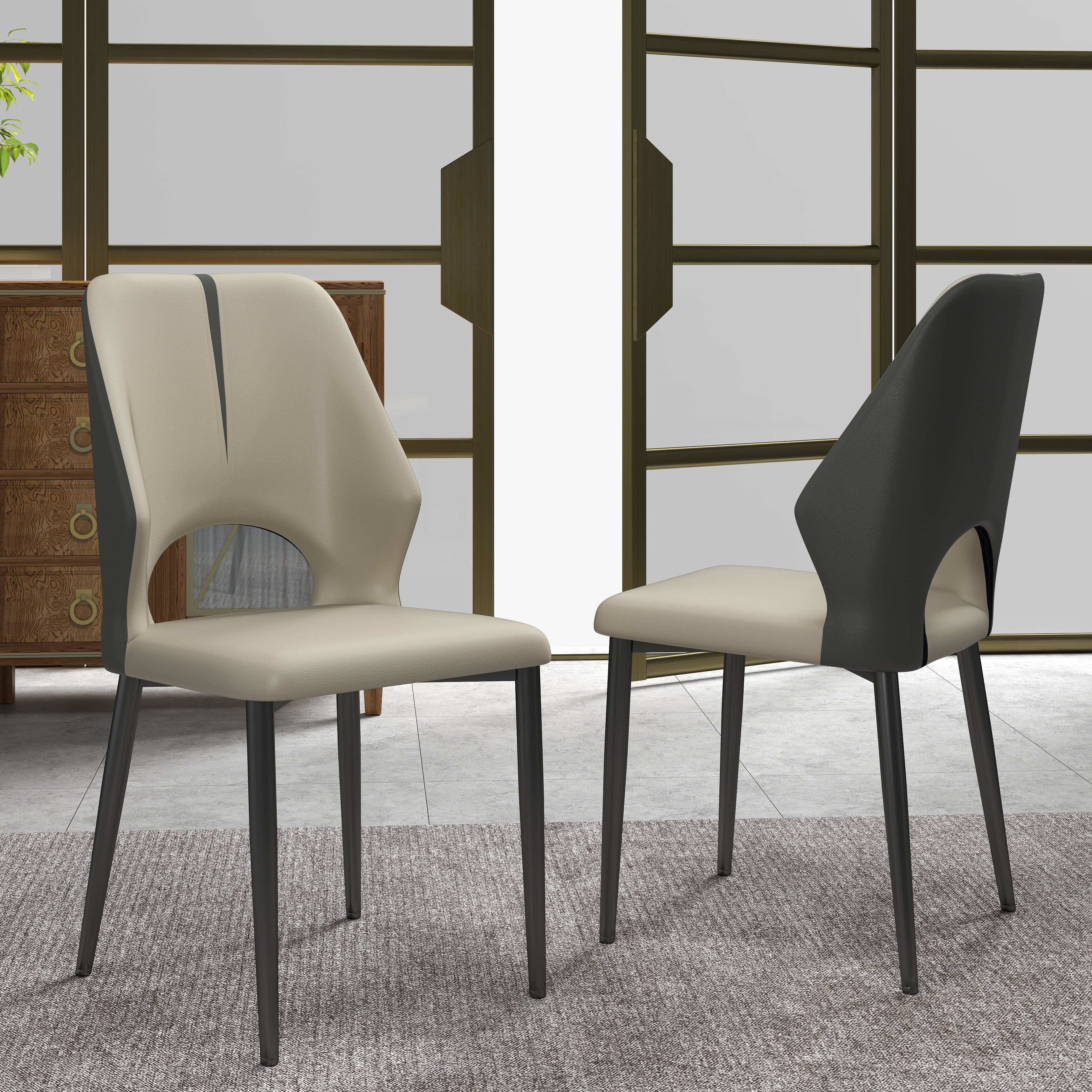 bokifol Dining Chairs Set of 2 for Kitchen, Modern Leather Upholstered Armless Side Chairs,Gray